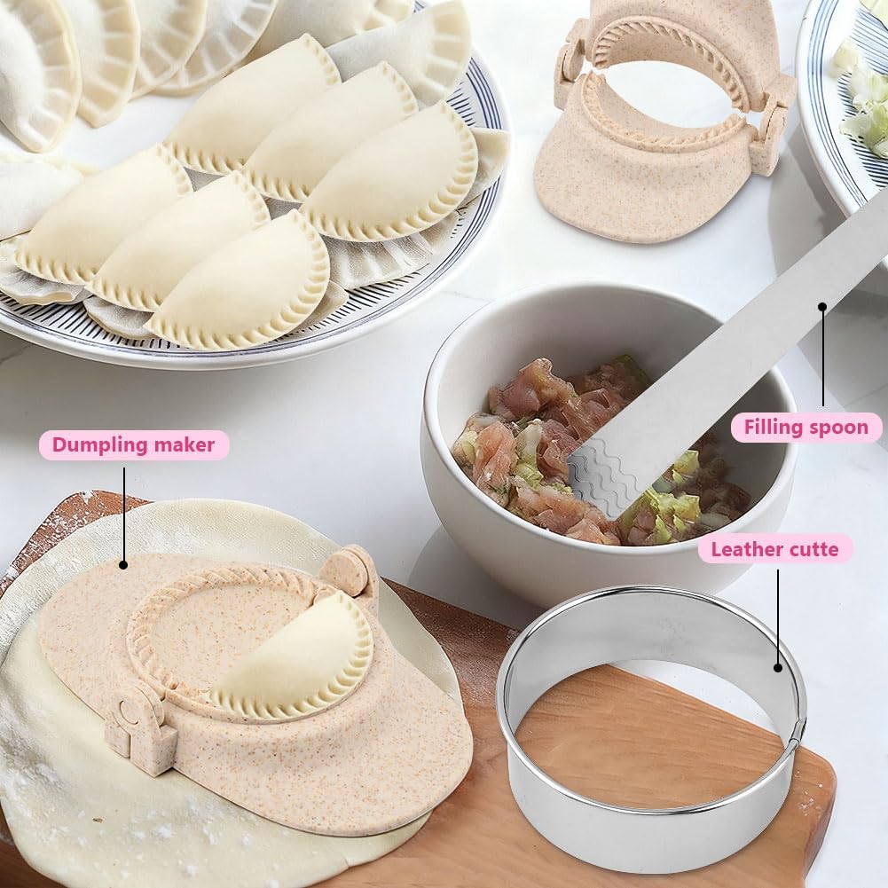 6 PCS Ravioli Maker Press, Heart Ravioli Maker Press, Stainless Steel Rolling Wheel, Wood Rolling Pin, Dumpling Maker, Dough Cutter, Filling Spoon, Easy to Use for Home Kitchen