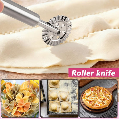 6 PCS Ravioli Maker Press, Heart Ravioli Maker Press, Stainless Steel Rolling Wheel, Wood Rolling Pin, Dumpling Maker, Dough Cutter, Filling Spoon, Easy to Use for Home Kitchen