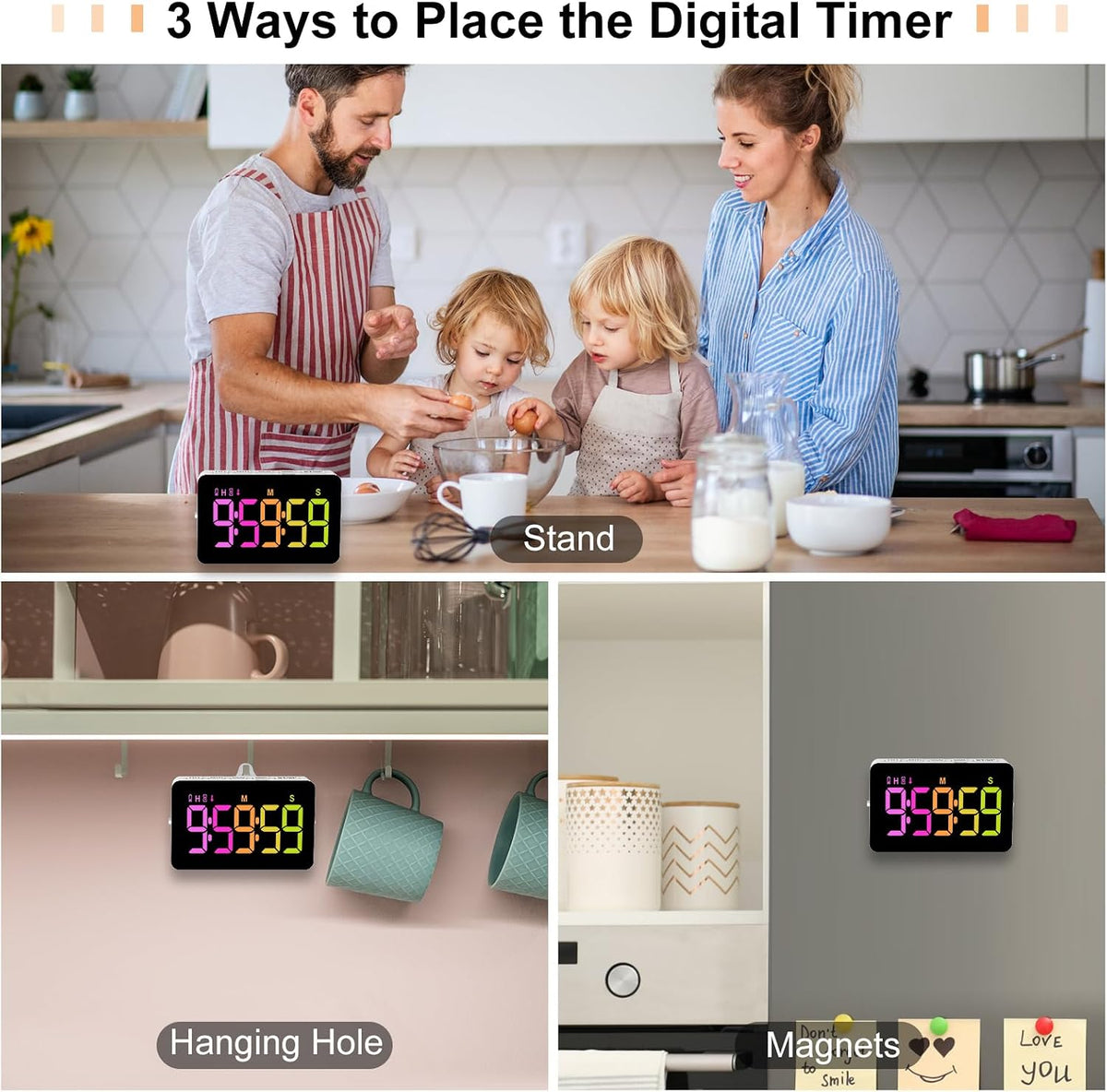 Kitchen Digital Timer, Count Down Up, Rechargeable, Vibration Mode