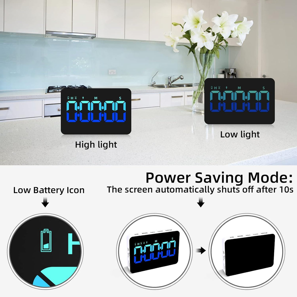 Kitchen Digital Timer, Count Down Up, Rechargeable, Vibration Mode