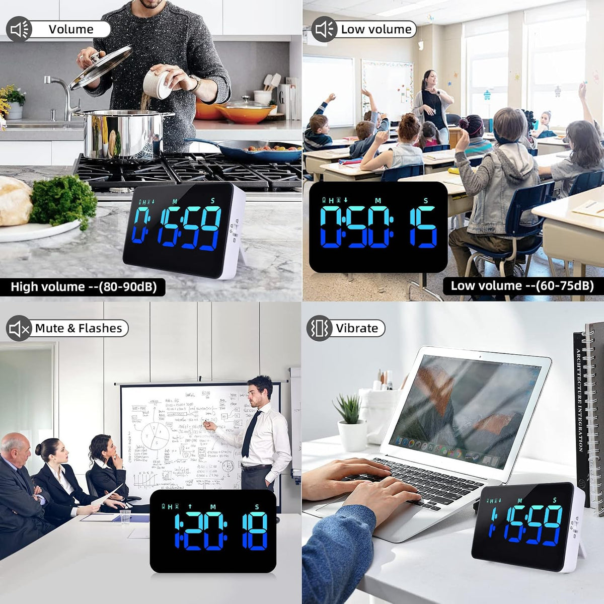 Kitchen Digital Timer, Count Down Up, Rechargeable, Vibration Mode