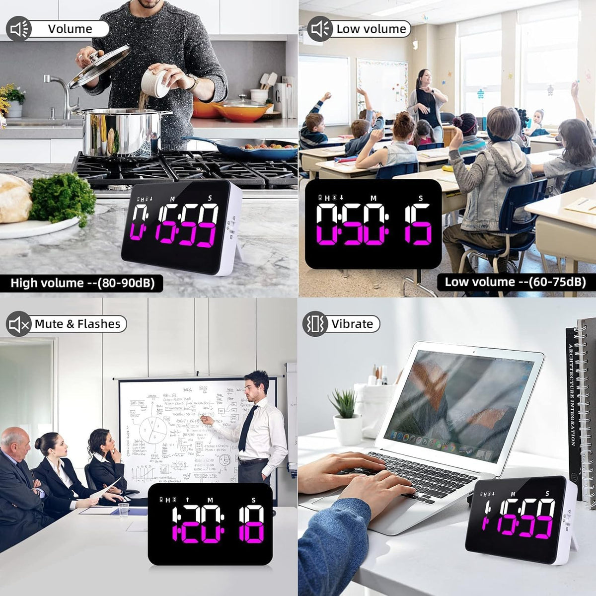 Kitchen Digital Timer, Count Down Up, Rechargeable, Vibration Mode