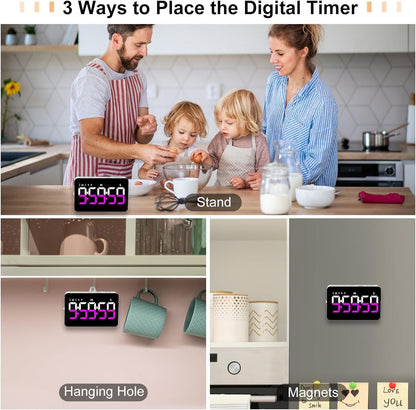 Kitchen Digital Timer, Count Down Up, Rechargeable, Vibration Mode