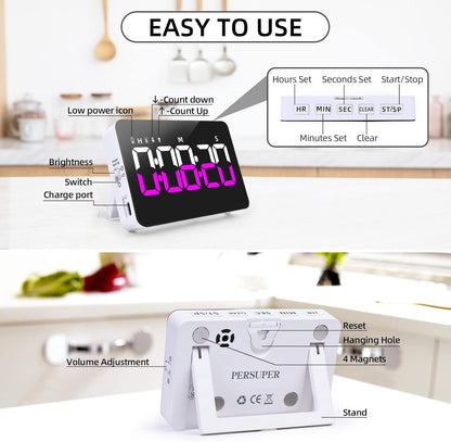 Kitchen Digital Timer, Count Down Up, Rechargeable, Vibration Mode