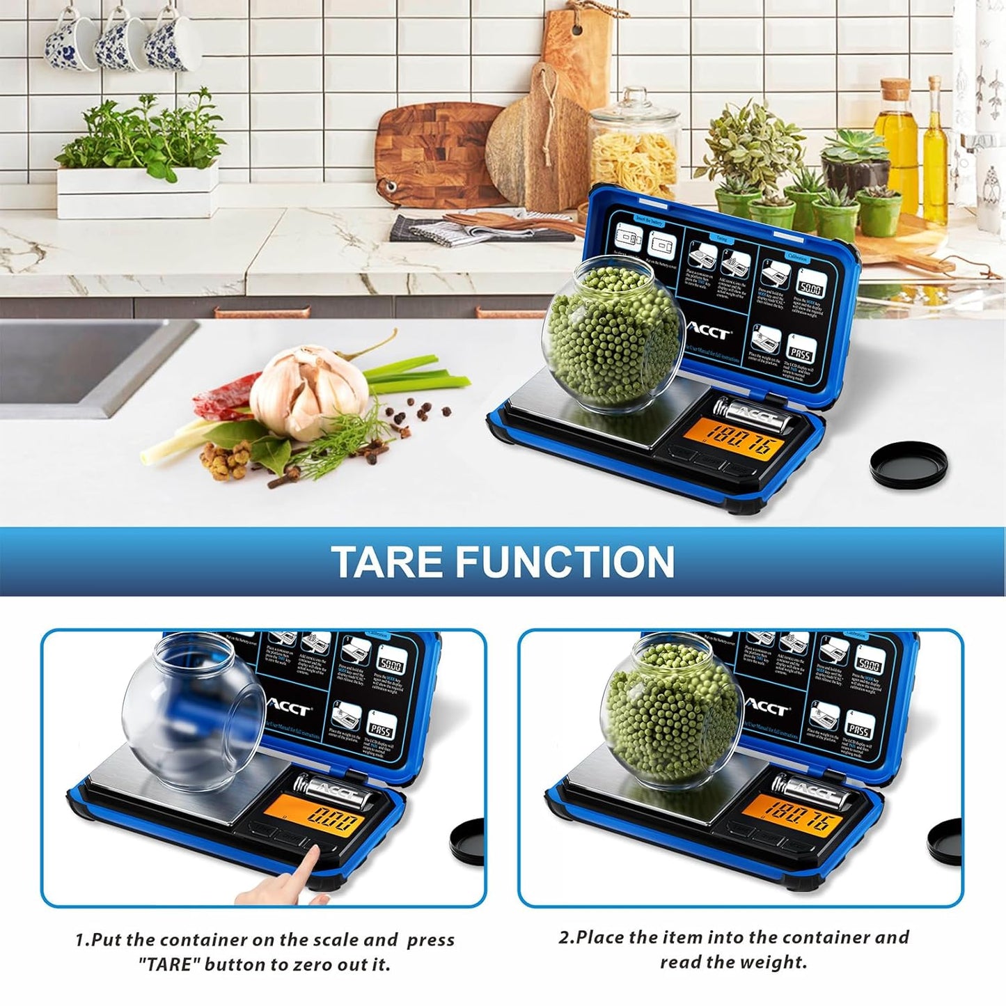 Precision Pocket Scale, 200gx0.01g Jewelry gram Scale | Digital food scale with LCD display, 6 unit conversions, mini kitchen/powder/coffee/coin scale (blue)