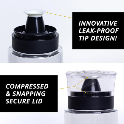 Roen 2pcs Olive Oil and Vinegar Dispenser Set with Labeling Stickers - 10oz 300mL Glass Bottles for Kitchen Oils, Vinegar, Syrup, and Condiments - Cruet Oil Dispenser Bottle (V2, 2), Clear