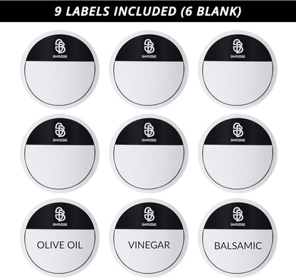 Roen 2pcs Olive Oil and Vinegar Dispenser Set with Labeling Stickers - 10oz 300mL Glass Bottles for Kitchen Oils, Vinegar, Syrup, and Condiments - Cruet Oil Dispenser Bottle (V2, 2), Clear