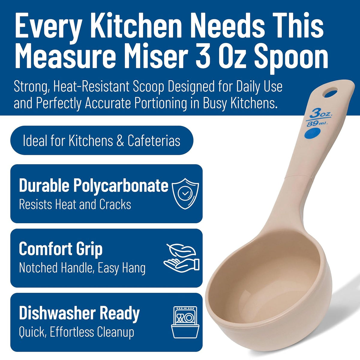 Measure Miser Plastic Measuring Spoon with Short Handle, 3 Ounces, Beige