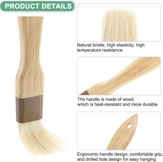 2-Set Pastry Brush, Wooden Handle Natural Bristle Basting BBQ Oil Brush for Cooking/Barbecue/Kitchen [1 & 1.6 Inch]