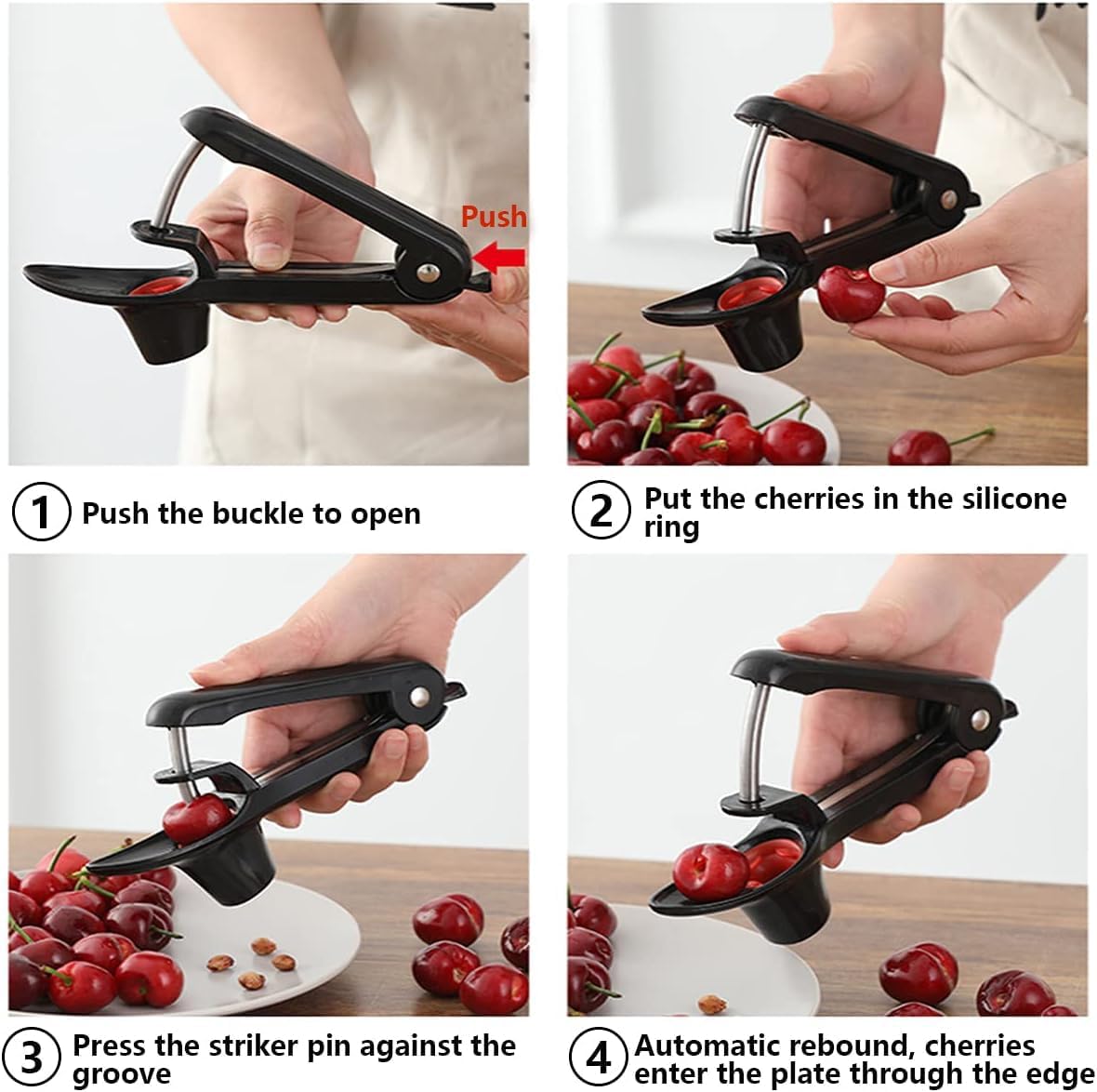 2PCS Cherry Pitter - Stainless Steel Cherries Corer Pitter Tool with Hand-held Push Design, Save Time & Space for MMake Delicious Cherries Dishes and Cocktail Cherries (2PCS Black)