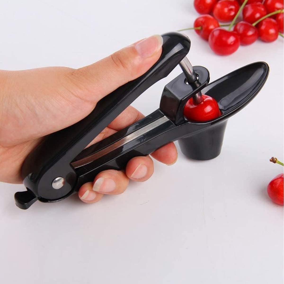 2PCS Cherry Pitter - Stainless Steel Cherries Corer Pitter Tool with Hand-held Push Design, Save Time & Space for MMake Delicious Cherries Dishes and Cocktail Cherries (2PCS Black)