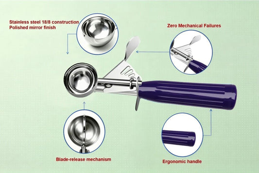 Commercial-Grade Ice Cream Scoop 0.75 oz, 18/8 Stainless Steel Cookie Scoop with Plastic Handle, Portion Control Disher Scoop for Bakeries, Restaurants & Dessert Shops, #40, Purple