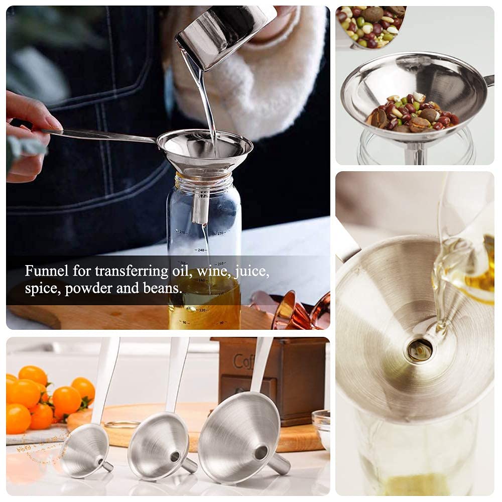 Small Funnels for Filling Bottles Stainless Steel Kitchen Funnels (Long) | 3 Pcs Food-grade Metal Kitchen Funnels Set for Transferring Essential Oils Liquid Fluid Spice Dry Ingredients Powder,Durable