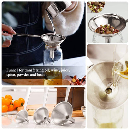 Small Funnels for Filling Bottles Stainless Steel Kitchen Funnels (Long) | 3 Pcs Food-grade Metal Kitchen Funnels Set for Transferring Essential Oils Liquid Fluid Spice Dry Ingredients Powder,Durable