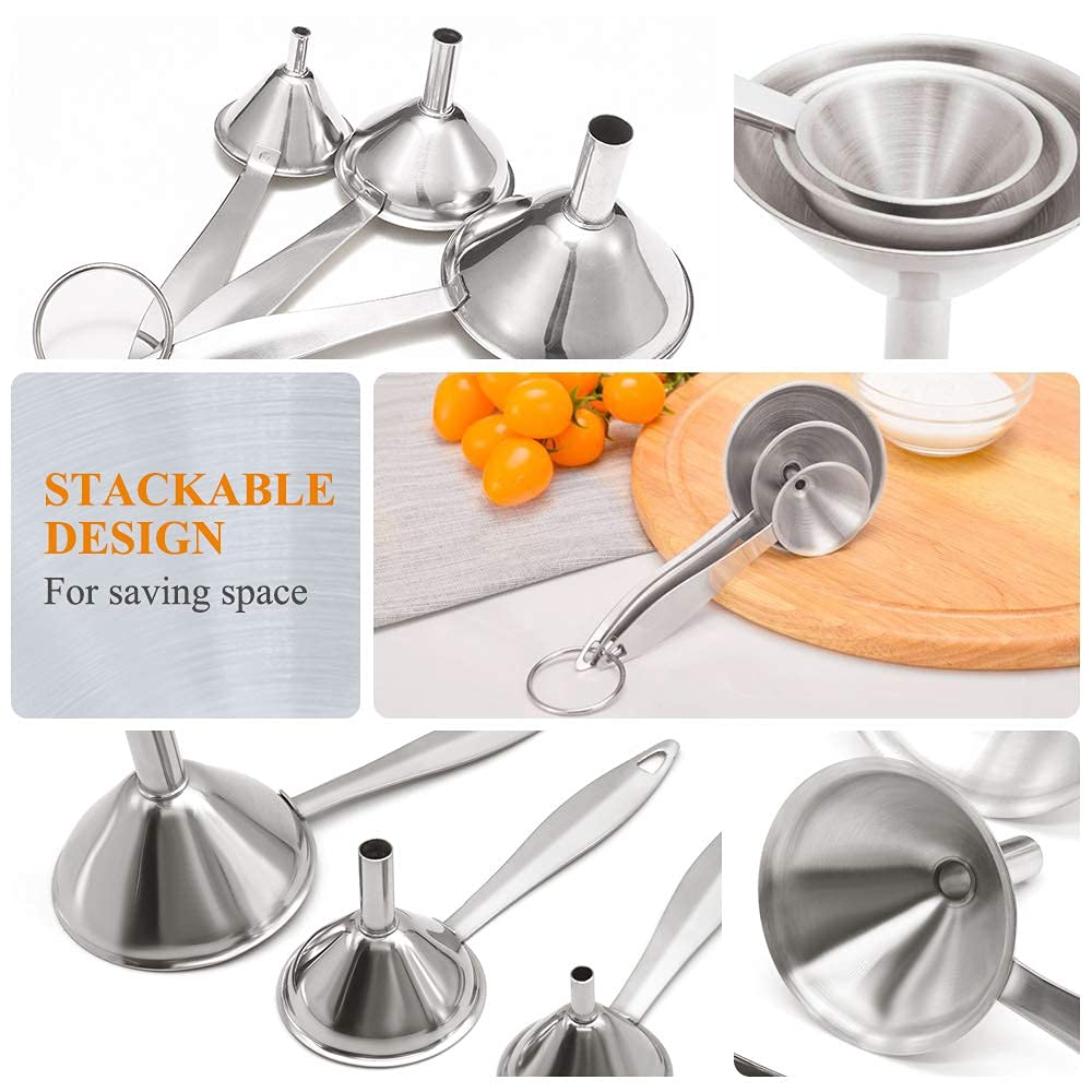Small Funnels for Filling Bottles Stainless Steel Kitchen Funnels (Long) | 3 Pcs Food-grade Metal Kitchen Funnels Set for Transferring Essential Oils Liquid Fluid Spice Dry Ingredients Powder,Durable