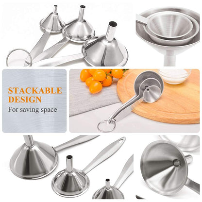 Small Funnels for Filling Bottles Stainless Steel Kitchen Funnels (Long) | 3 Pcs Food-grade Metal Kitchen Funnels Set for Transferring Essential Oils Liquid Fluid Spice Dry Ingredients Powder,Durable
