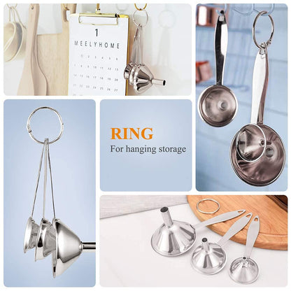 Small Funnels for Filling Bottles Stainless Steel Kitchen Funnels (Long) | 3 Pcs Food-grade Metal Kitchen Funnels Set for Transferring Essential Oils Liquid Fluid Spice Dry Ingredients Powder,Durable