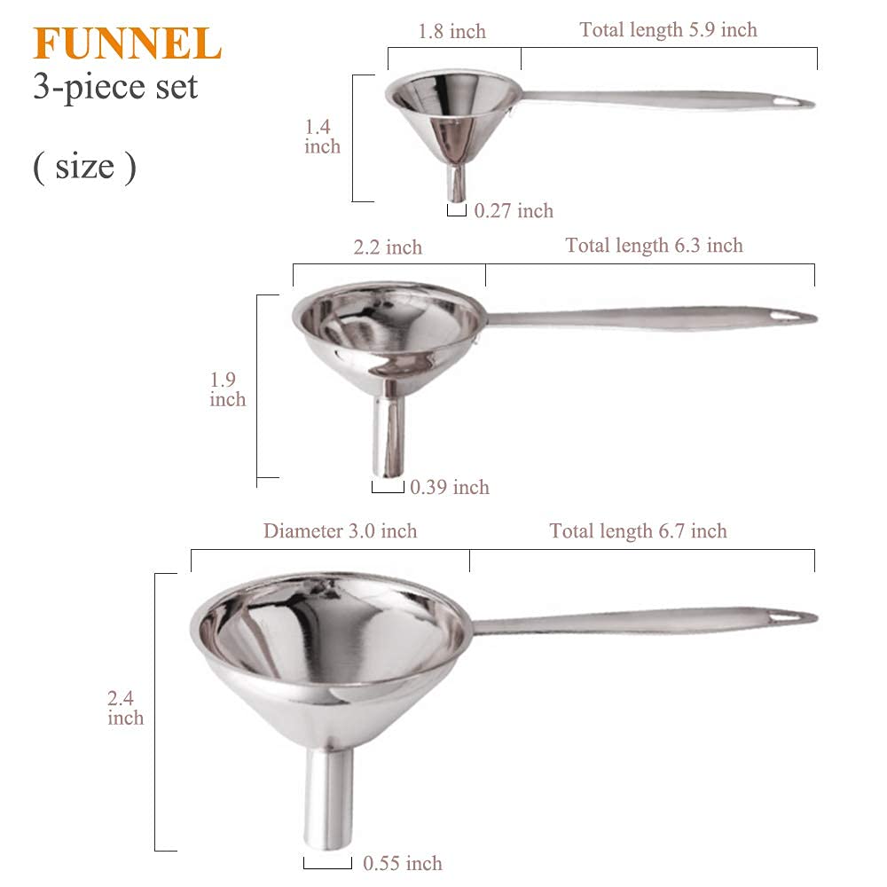 Small Funnels for Filling Bottles Stainless Steel Kitchen Funnels (Long) | 3 Pcs Food-grade Metal Kitchen Funnels Set for Transferring Essential Oils Liquid Fluid Spice Dry Ingredients Powder,Durable