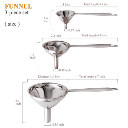 Small Funnels for Filling Bottles Stainless Steel Kitchen Funnels (Long) | 3 Pcs Food-grade Metal Kitchen Funnels Set for Transferring Essential Oils Liquid Fluid Spice Dry Ingredients Powder,Durable