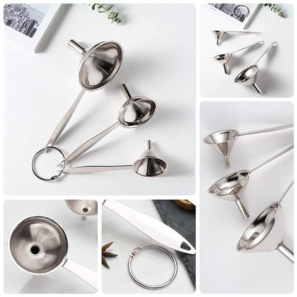Small Funnels for Filling Bottles Stainless Steel Kitchen Funnels (Long) | 3 Pcs Food-grade Metal Kitchen Funnels Set for Transferring Essential Oils Liquid Fluid Spice Dry Ingredients Powder,Durable
