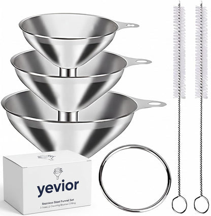Small Funnels for Filling Bottles Stainless Steel Kitchen Funnels (Long) | 3 Pcs Food-grade Metal Kitchen Funnels Set for Transferring Essential Oils Liquid Fluid Spice Dry Ingredients Powder,Durable