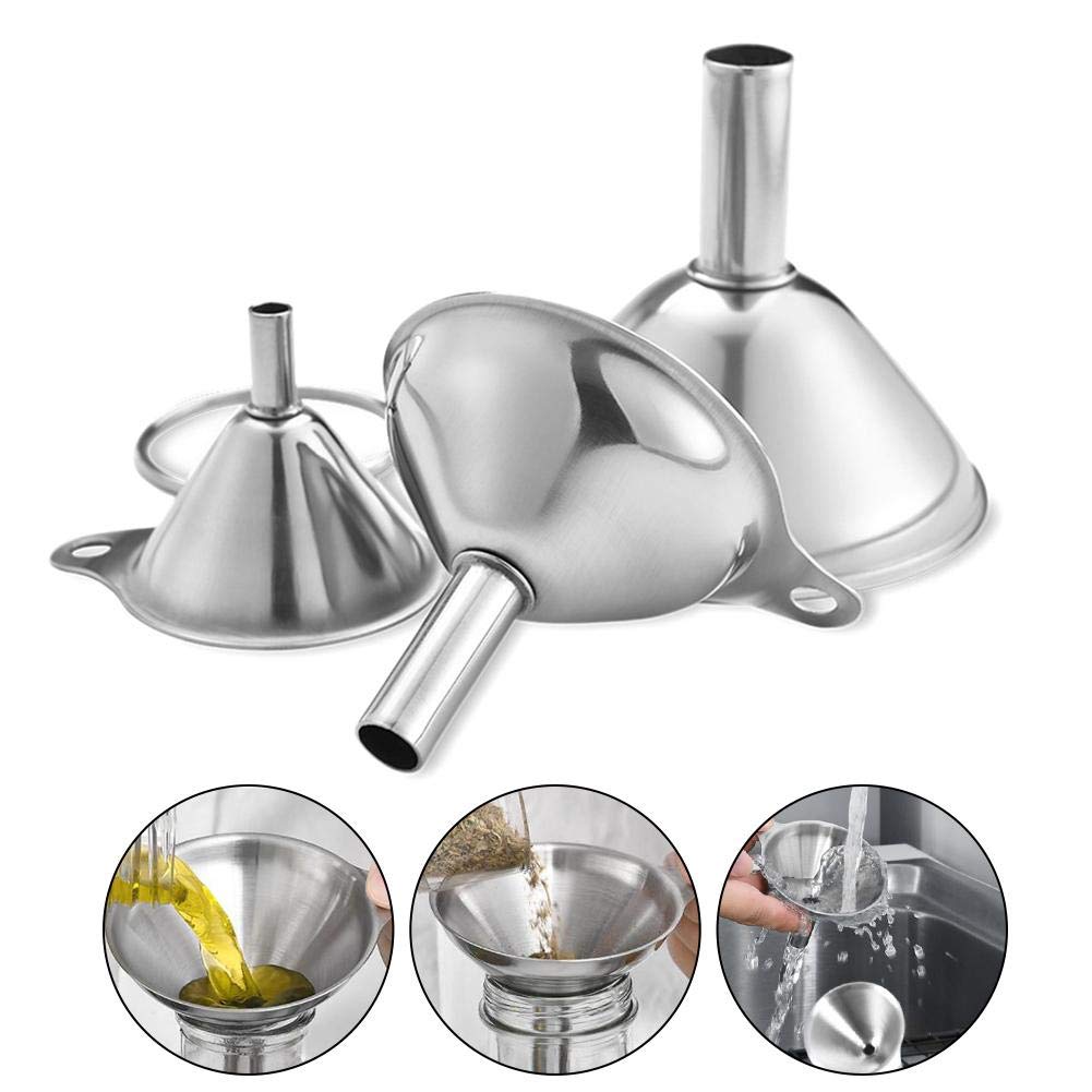 Small Funnels for Filling Bottles Stainless Steel Kitchen Funnels (Long) | 3 Pcs Food-grade Metal Kitchen Funnels Set for Transferring Essential Oils Liquid Fluid Spice Dry Ingredients Powder,Durable