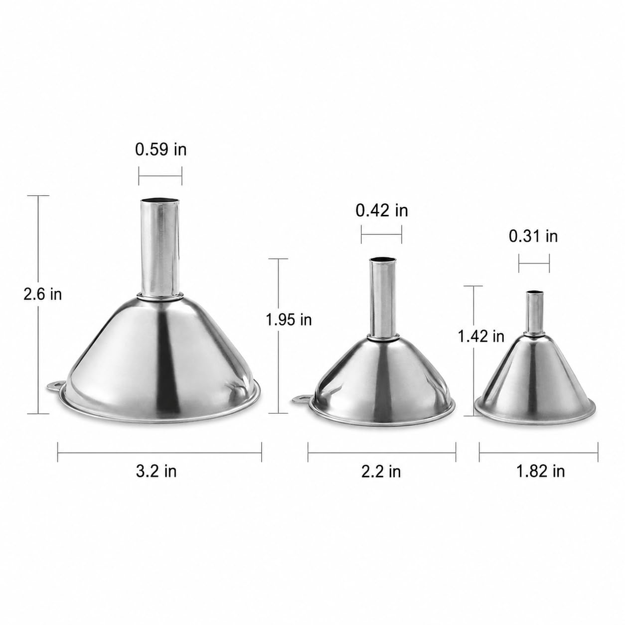 Small Funnels for Filling Bottles Stainless Steel Kitchen Funnels (Long) | 3 Pcs Food-grade Metal Kitchen Funnels Set for Transferring Essential Oils Liquid Fluid Spice Dry Ingredients Powder,Durable