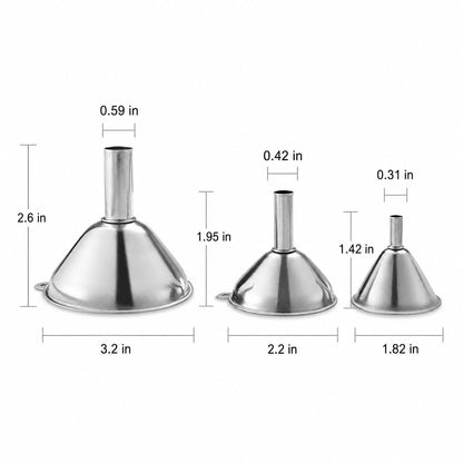 Small Funnels for Filling Bottles Stainless Steel Kitchen Funnels (Long) | 3 Pcs Food-grade Metal Kitchen Funnels Set for Transferring Essential Oils Liquid Fluid Spice Dry Ingredients Powder,Durable