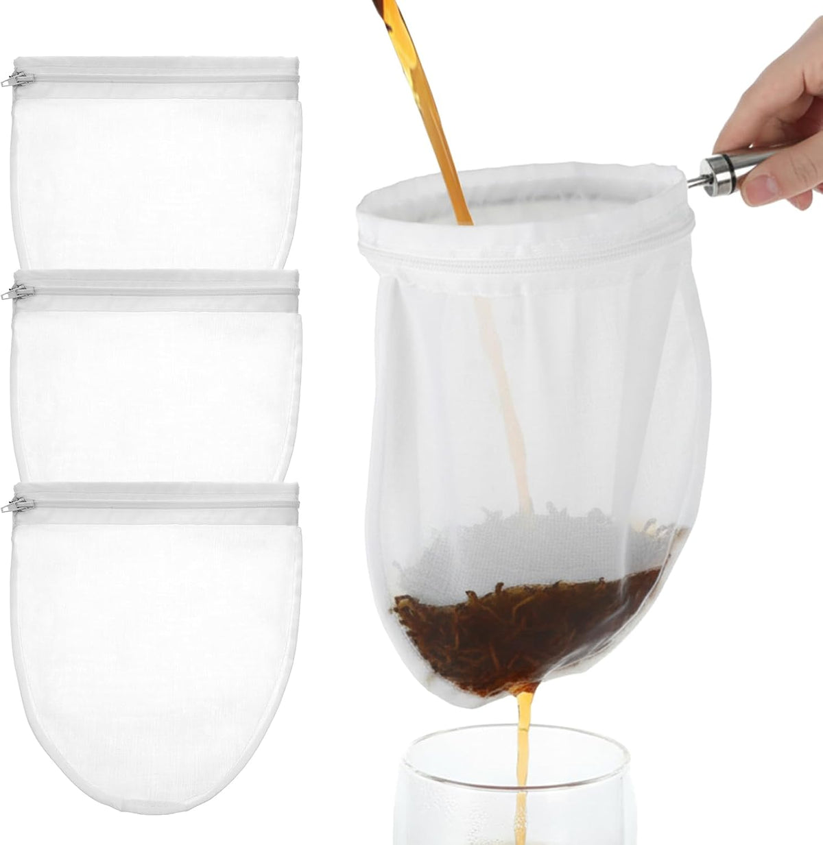 Ultra Fine Mesh Strainer Bags with Stainless Steel Handle, 3 Pcs Reusable Nut Milk Bag Strainer, Juice Strainers Mesh Filter Bags Cheese Cloth Bag for Straining Nutmilk, Coffee, Tea, Yogurt (Small)
