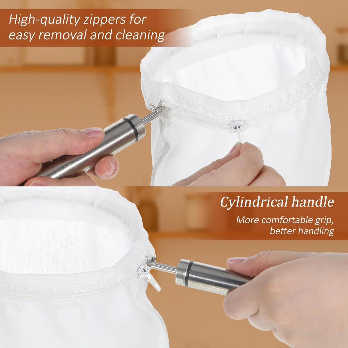 Ultra Fine Mesh Strainer Bags with Stainless Steel Handle, 3 Pcs Reusable Nut Milk Bag Strainer, Juice Strainers Mesh Filter Bags Cheese Cloth Bag for Straining Nutmilk, Coffee, Tea, Yogurt (Small)