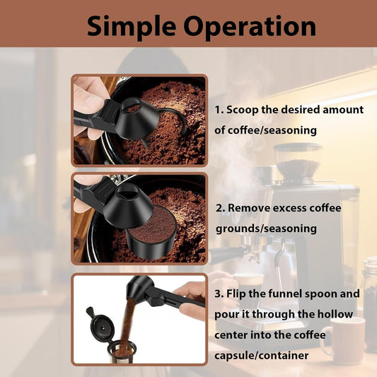 Coffee Scoop with Funnel, Reusable K Cup Funnel, Coffee Measuring Scoop 2 Tablespoon Mess-Free Spoon for Ground Coffee, Protein Powder, Tea Pod Refill (2PK)