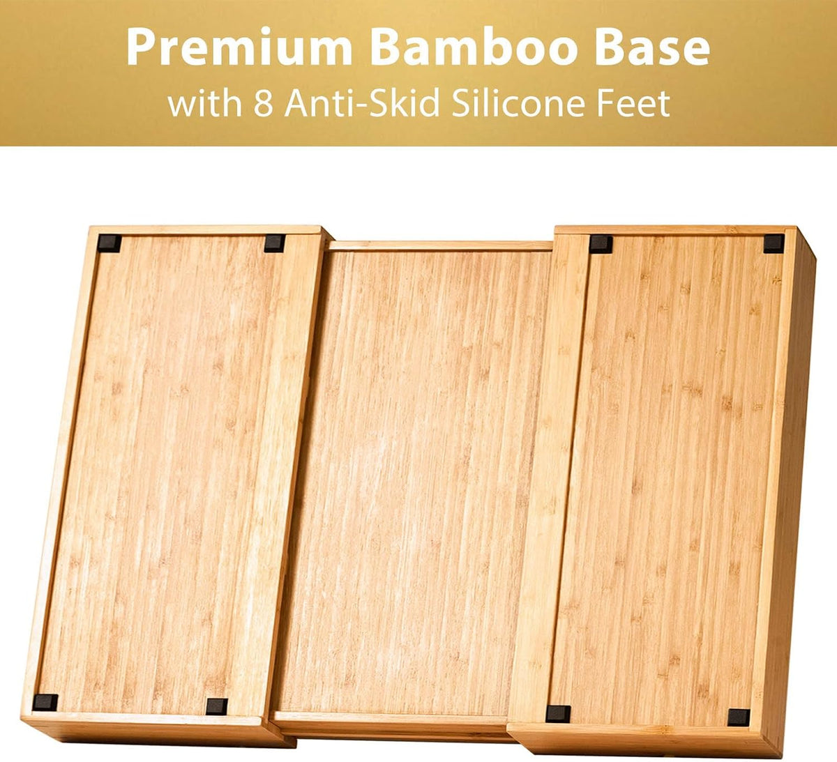 Bamboo Kitchen Drawer Organizer, 13 Inch Silverware Utensil Tray Holder, Extra Deep Grooved Drawer Divider, 7 Slots Total Bamboo Wood Caddy for Flatware Cutlery Knives, Forks, Spoons
