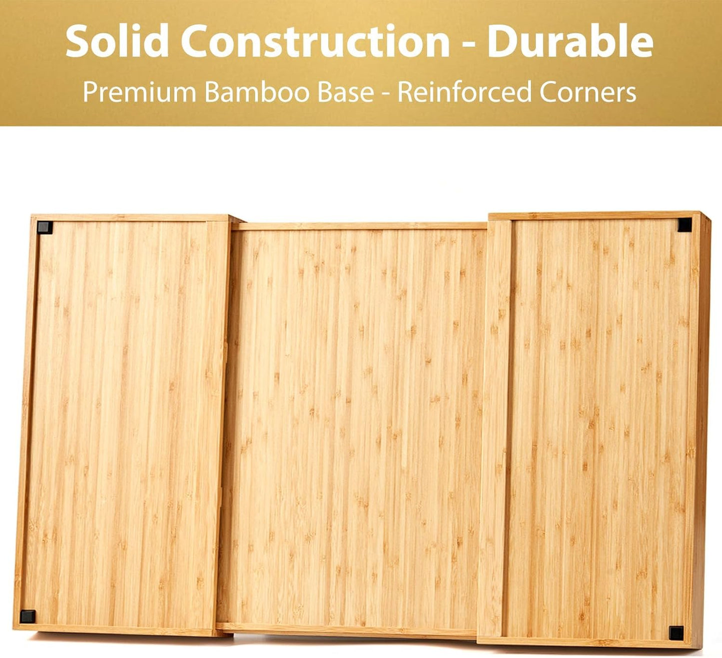 Bamboo Kitchen Drawer Organizer, 13 Inch Silverware Utensil Tray Holder, Extra Deep Grooved Drawer Divider, 7 Slots Total Bamboo Wood Caddy for Flatware Cutlery Knives, Forks, Spoons