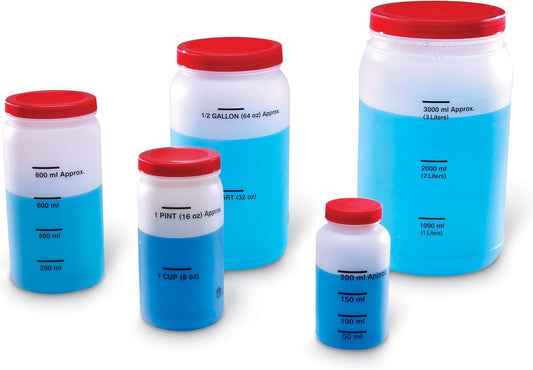 Measuring Jars - 5 Pieces, Grades K+| Ages 5+ Measurement Tools, Math and Science Classroom Supplies, Liquid Measurement and Equivalencies, Multicolor