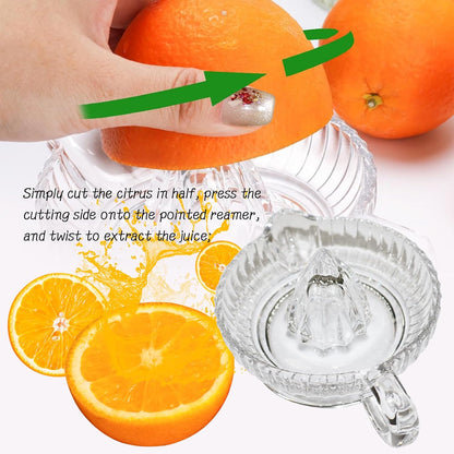 Glass Citrus Juicer Reamer with Handle & Pour Spout, Manual Lemon Squeezer