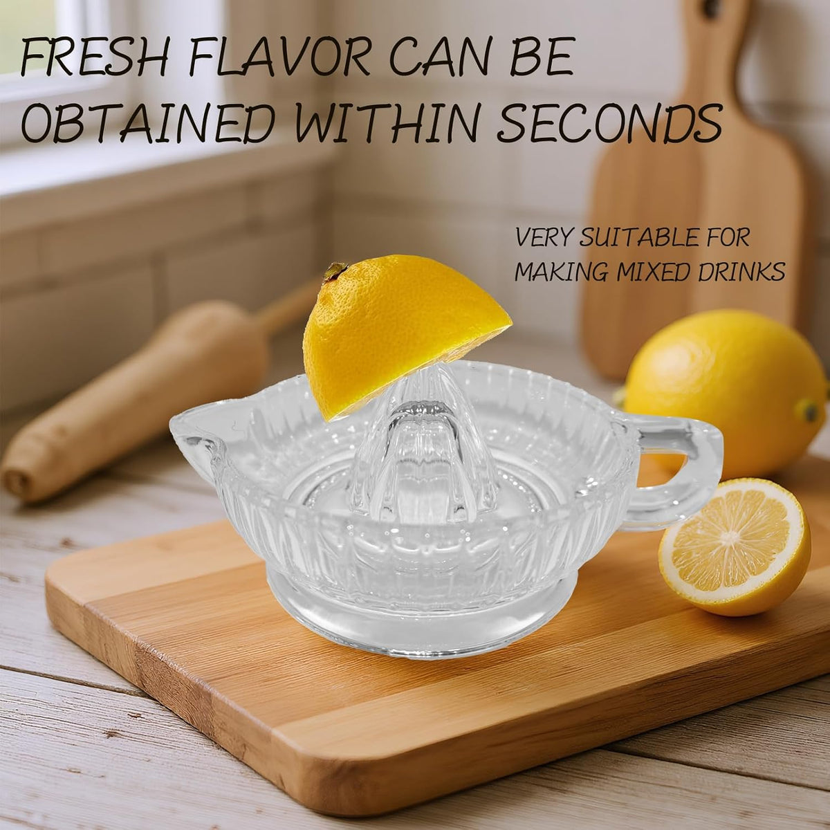 Glass Citrus Juicer Reamer with Handle & Pour Spout, Manual Lemon Squeezer