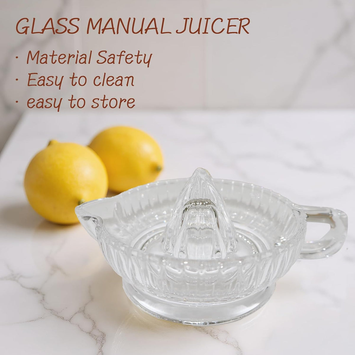 Glass Citrus Juicer Reamer with Handle & Pour Spout, Manual Lemon Squeezer