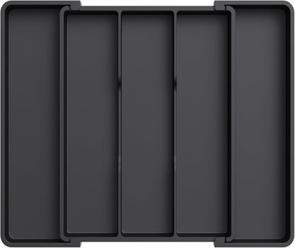 Utensil Organizer for Kitchen Drawers, Expandable Cooking Utensil Tray, Adjustable Cutlery Silverware Flatware Holder, Plastic Spatula Tools Storage Divider, 13-22 x 15", Black