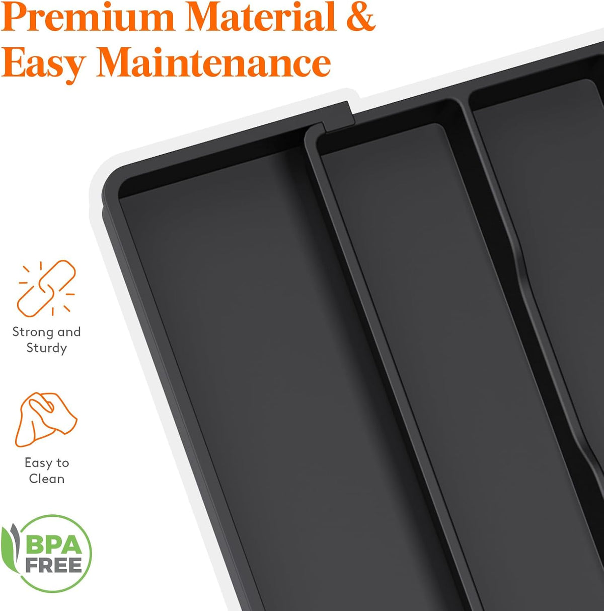 Utensil Organizer for Kitchen Drawers, Expandable Cooking Utensil Tray, Adjustable Cutlery Silverware Flatware Holder, Plastic Spatula Tools Storage Divider, 13-22 x 15", Black