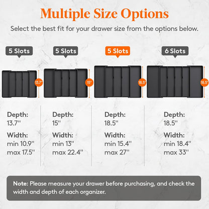 Utensil Organizer for Kitchen Drawers, Expandable Cooking Utensil Tray, Adjustable Cutlery Silverware Flatware Holder, Plastic Spatula Tools Storage Divider, 13-22 x 15", Black