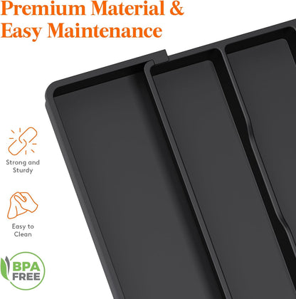Utensil Organizer for Kitchen Drawers, Expandable Cooking Utensil Tray, Adjustable Cutlery Silverware Flatware Holder, Plastic Spatula Tools Storage Divider, 13-22 x 15", Black