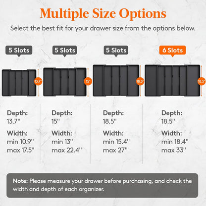 Utensil Organizer for Kitchen Drawers, Expandable Cooking Utensil Tray, Adjustable Cutlery Silverware Flatware Holder, Plastic Spatula Tools Storage Divider, 13-22 x 15", Black