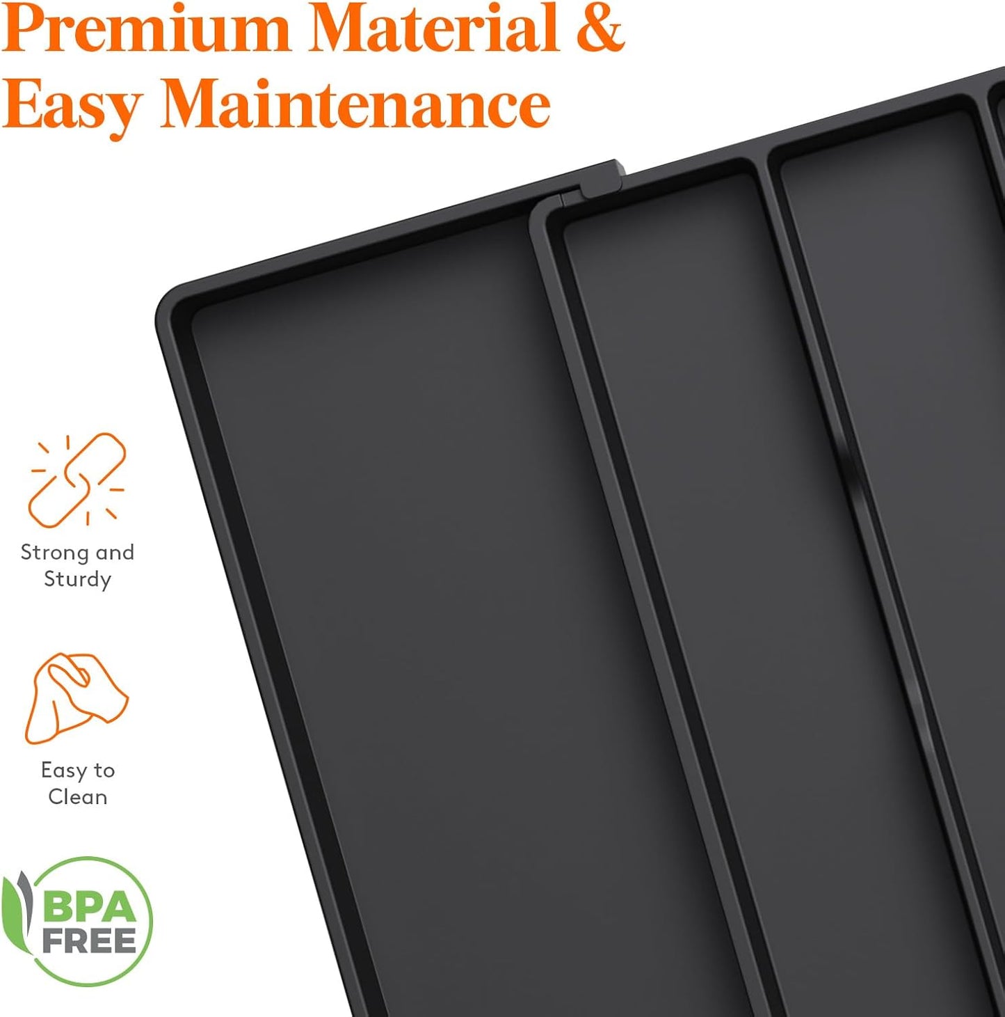 Utensil Organizer for Kitchen Drawers, Expandable Cooking Utensil Tray, Adjustable Cutlery Silverware Flatware Holder, Plastic Spatula Tools Storage Divider, 13-22 x 15", Black