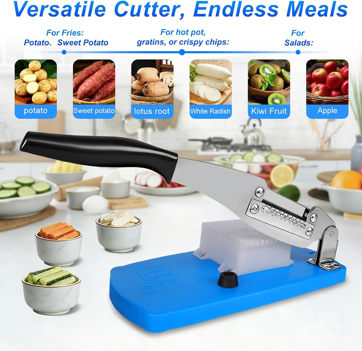 French Fry Cutter for Potatoes, Mandoline Slicer for Uniform Slices & Vegetable Chopper, Professional Potato Slicer with Comfort Handle and Stainless Steel Blade for Easy Homemade Fries/Chips