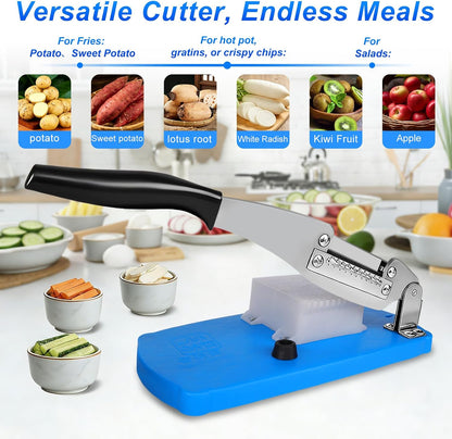 French Fry Cutter for Potatoes, Mandoline Slicer for Uniform Slices & Vegetable Chopper, Professional Potato Slicer with Comfort Handle and Stainless Steel Blade for Easy Homemade Fries/Chips