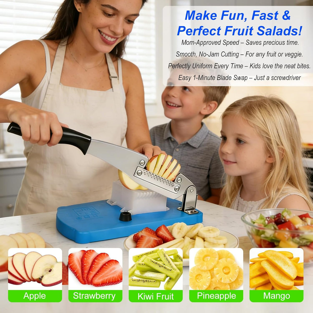 French Fry Cutter for Potatoes, Mandoline Slicer for Uniform Slices & Vegetable Chopper, Professional Potato Slicer with Comfort Handle and Stainless Steel Blade for Easy Homemade Fries/Chips