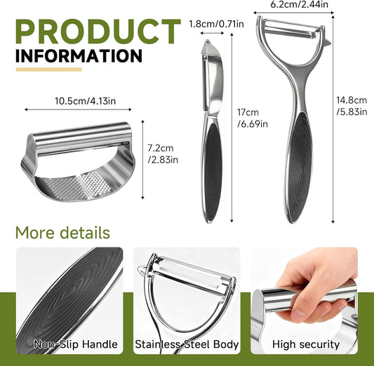 Garlic Press Rocker Set Stainless Steel And All-in-One Kitchen Vegetable Peeler, Premium peelers For Kitchen - Ideal For Potato, Apple, Carrot, Fruit And More