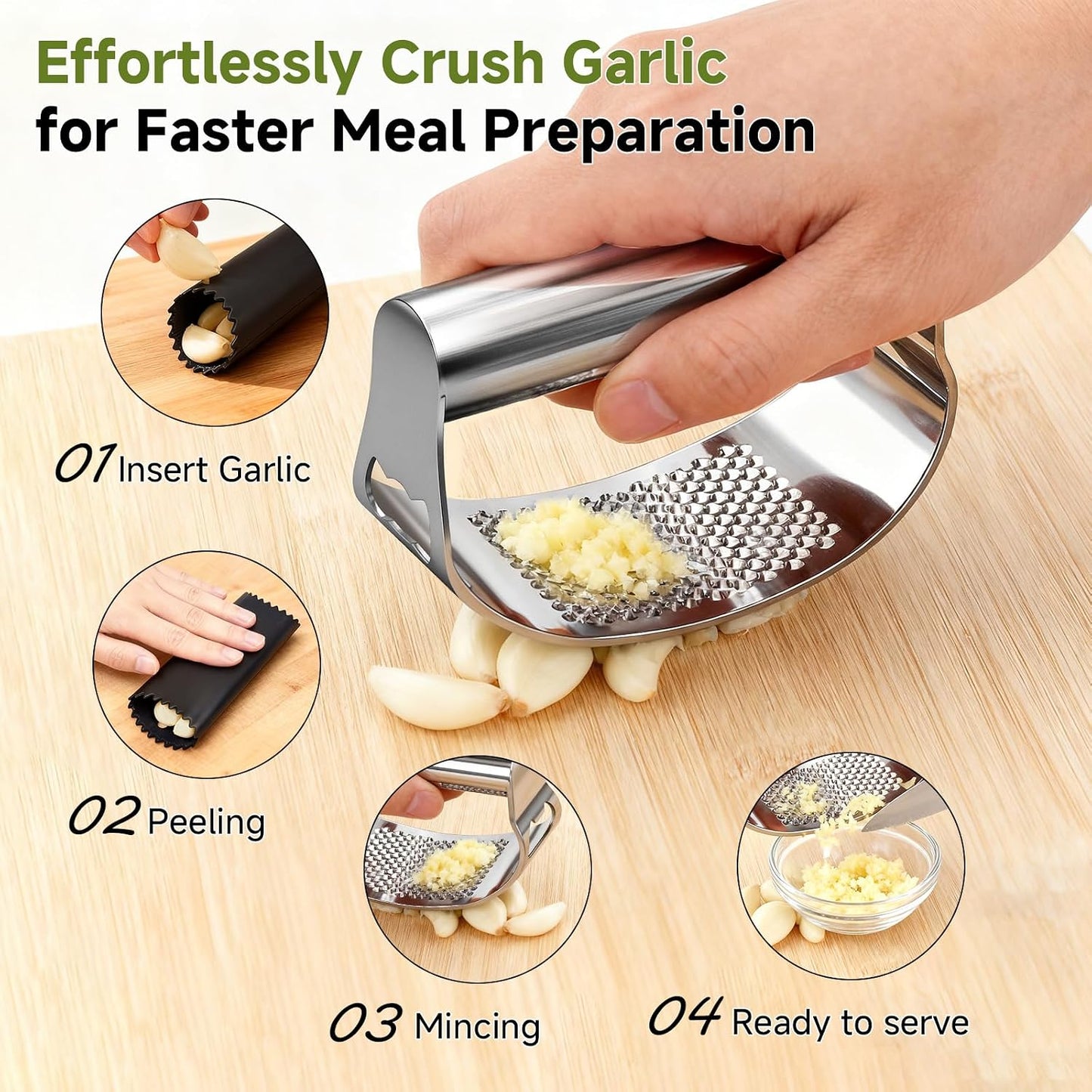 Garlic Press Rocker Set Stainless Steel And All-in-One Kitchen Vegetable Peeler, Premium peelers For Kitchen - Ideal For Potato, Apple, Carrot, Fruit And More
