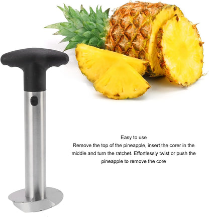 Pineapple Corer, Stainless Steel Pineapple Corer and Slicer, Portable Pineapple Cutter, Pineapple Spears with Black Handle for Diced Pineapple Rings