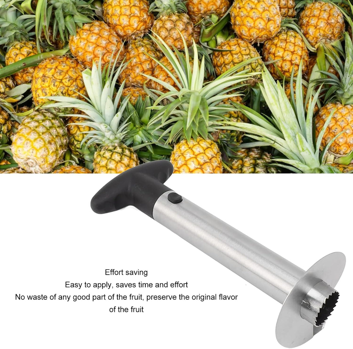 Pineapple Corer, Stainless Steel Pineapple Corer and Slicer, Portable Pineapple Cutter, Pineapple Spears with Black Handle for Diced Pineapple Rings